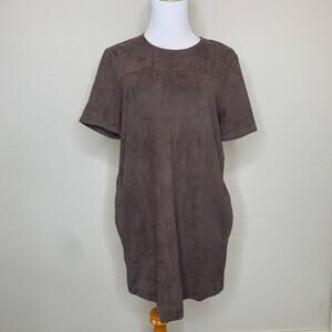 Chloe K Brown Suede Mini Shift Dress Pockets Small